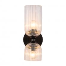 ALORA  WV442612MBCR - Nelly 12-in Matte Black/Clear Ribbed Glass Socket Wall/Vanity Light