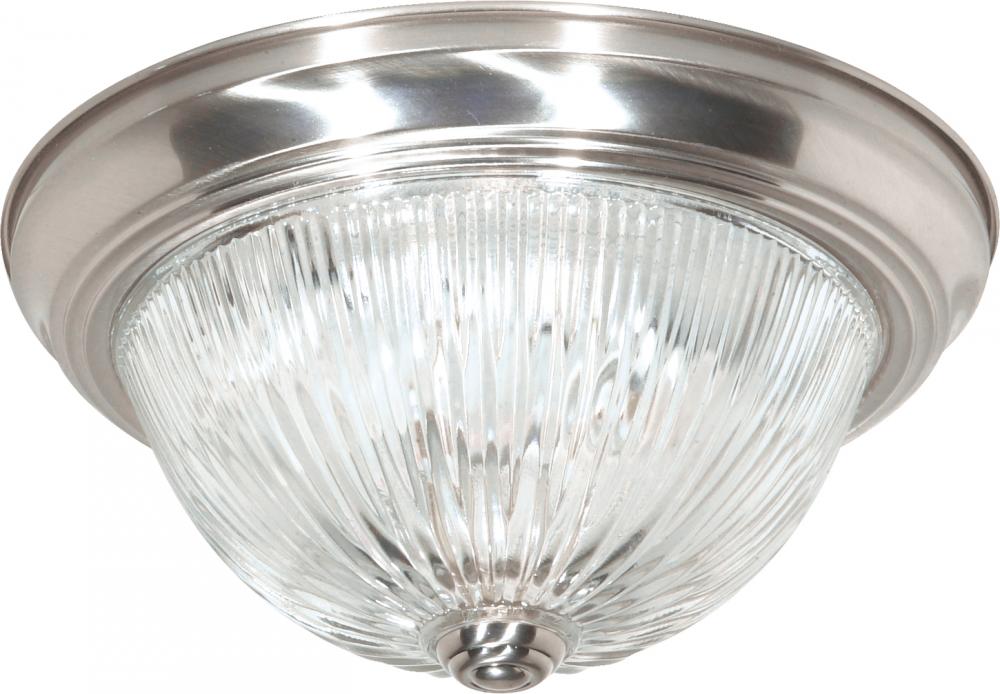 2 Light - 11&#34; - Flush Mount - Clear Ribbed Glass; Color retail packaging