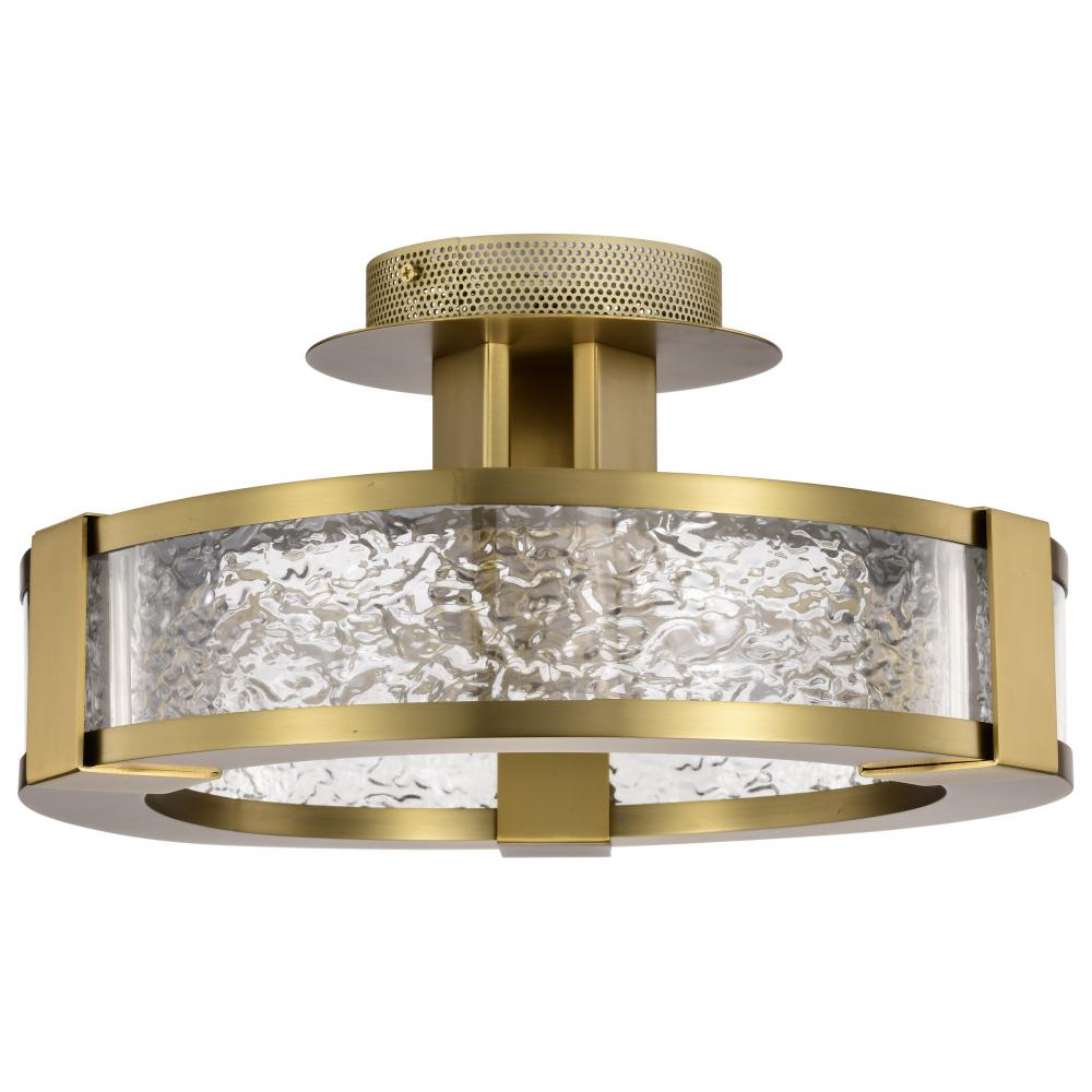 Darrow; 13 Inch LED Semi Flush; Vintage Brass; Acrylic Panels