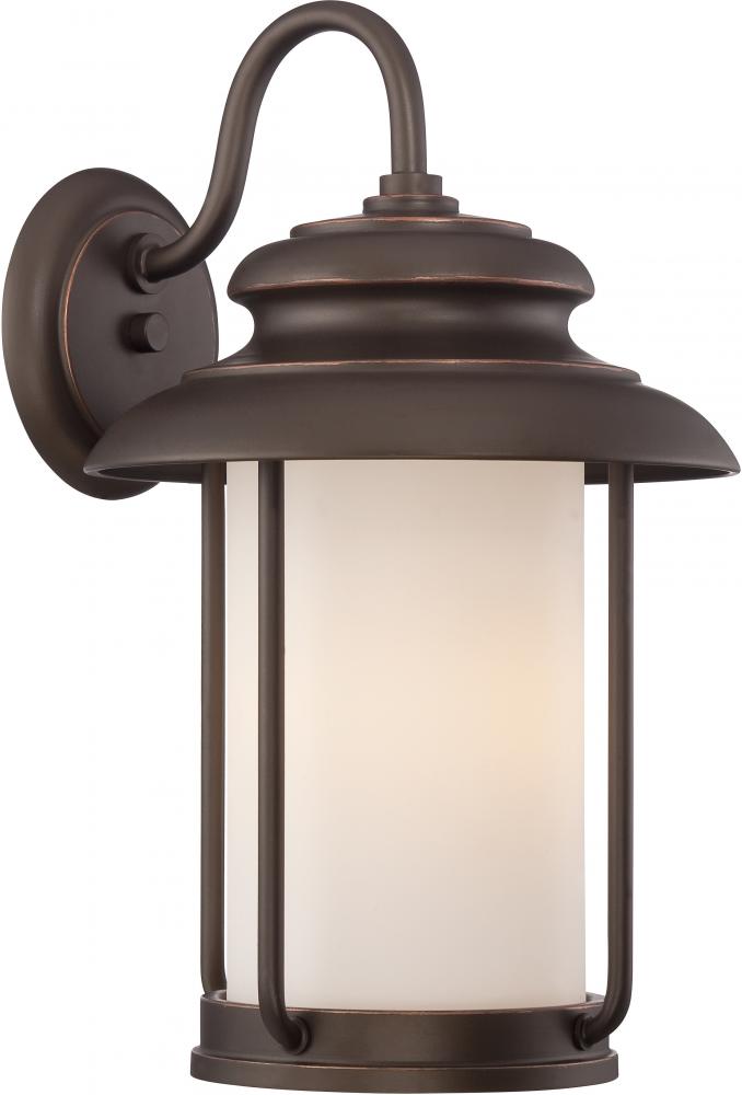 Bethany - LED Large Wall Lantern with Satin White Glass - Mahogany Bronze Finish