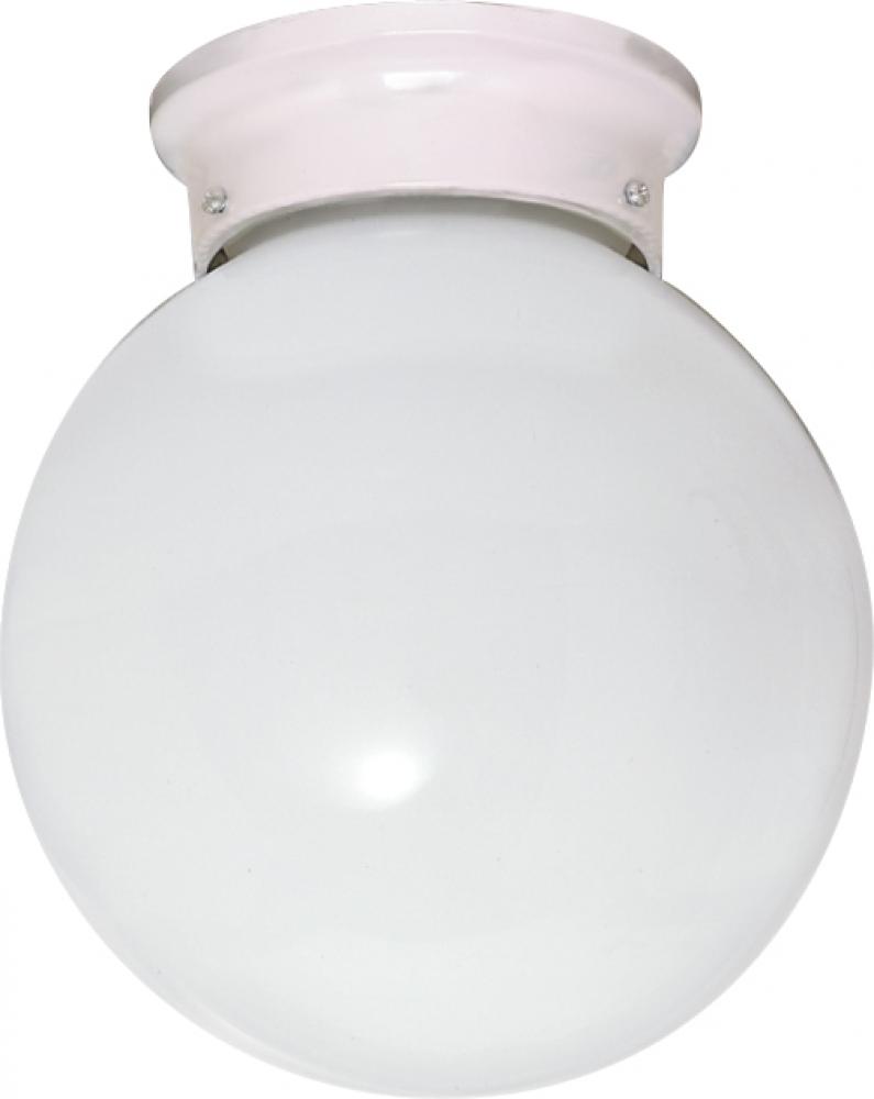 1 Light - 6&#34; Flush with White Glass - White Finish