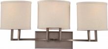 Nuvo 60/4853 - Gemini - 3 Light Vanity with Khaki Fabric Shades - Hazel Bronze Finish