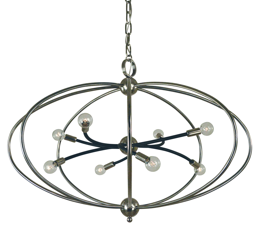 8-Light Antique Brass/Matte Black Orbit Chandelier