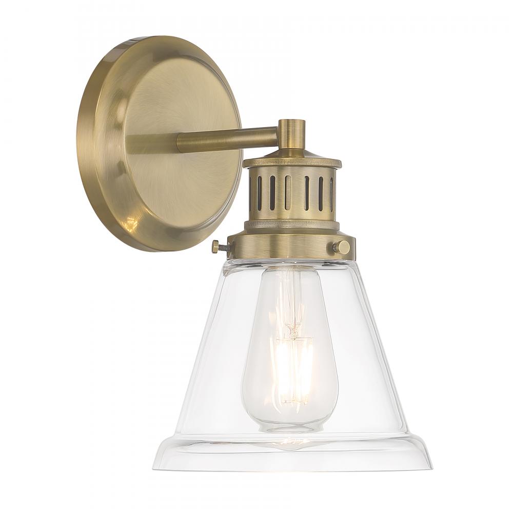 Alden 10.25&#39;&#39; High 1-Light Sconce - Antique Brass, Clear