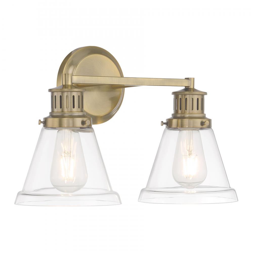 Alden 16.25&#39;&#39; Wide 2-Light Vanity Light- Antique Brass, Clear