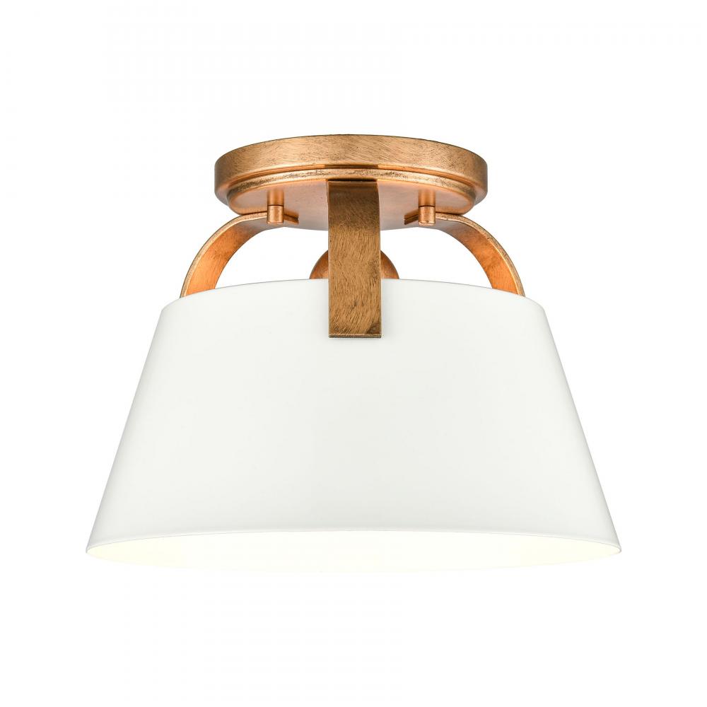 Jepson 9.5&#39;&#39; Wide 1-Light Semi Flush Mount - Matte White with Antique Gold