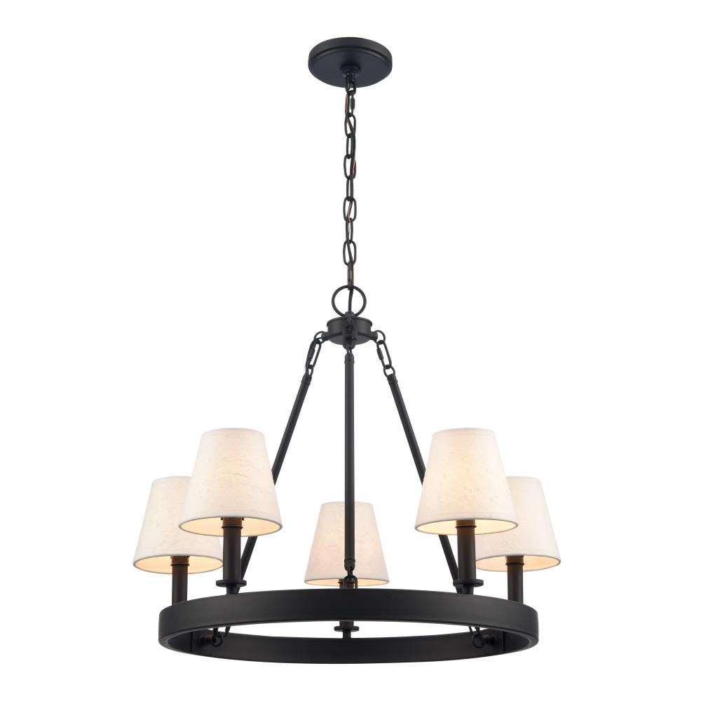 Rydell 24.5&#39;&#39; Wide 5-Light Chandelier - Matte Black and Parchment